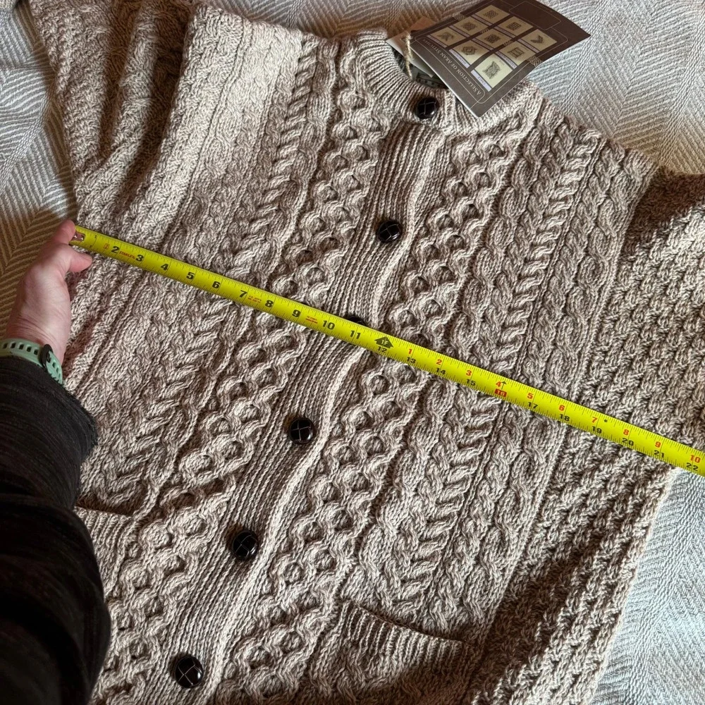 Aran Sweater Market Merino Wool Cable Knit Beige Cardigan Mens Medium Ireland